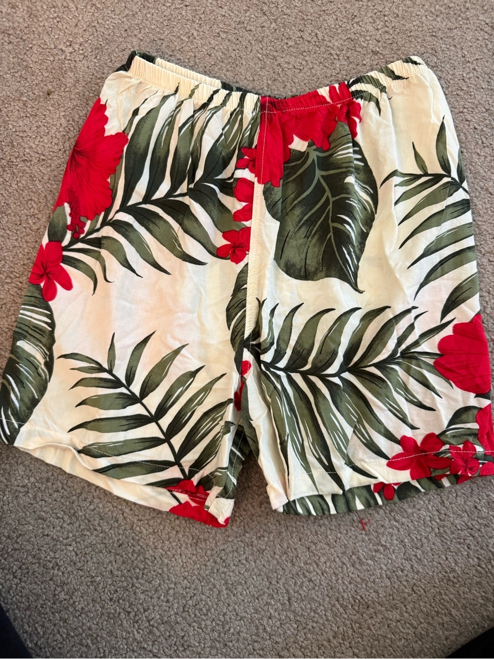 Kids‎ Tropical Print Shorts - Cream with Red & Green Floral